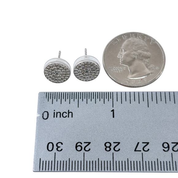 Estate Sterling Silver 925 Pavé Diamond Disk Stud Earrings 0.44ctw - Picture 5 of 7